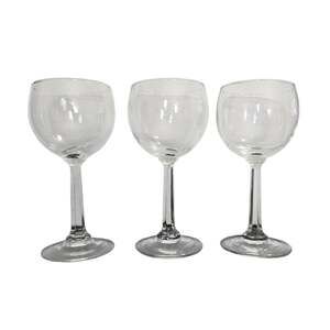 Set of 3 Clear Glass Wine Goblets Rounded Bowl Long Stem Footed Wine Glasses